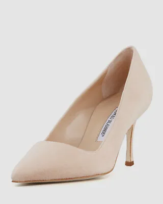 $665 Manolo Blahnik Women Beige Suede Pumps Heels Shoes EU 37 & 36/US 7 & 6 M • $213.18