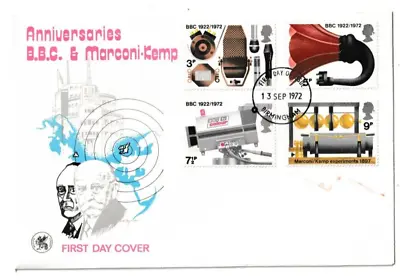 13/9/1972 UK GB FDC - BBC - Marconi & Broadcasting House - Birmingham FDI P/M • $7.45