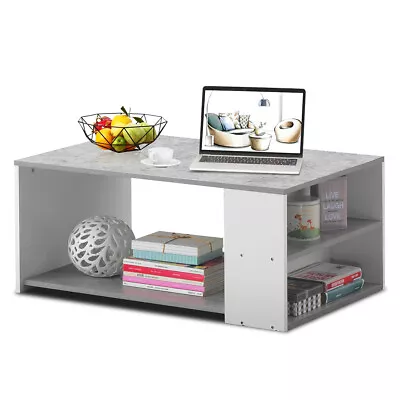 Costway 2-Tier Coffee Table Sofa Side Table W/2 Storage Shelves Living Room Grey • $55.98