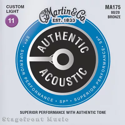 Martin Ma175 Acoustic Guitar Strings Custom Light 80/20 Bronze Gauge 11-52 *new* • $13.95