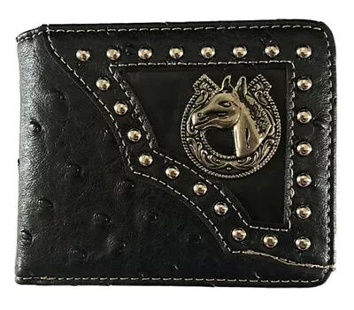 Horse Mens Wallet Western Bifold Style W012-15 Ostrich Black  • $11.99