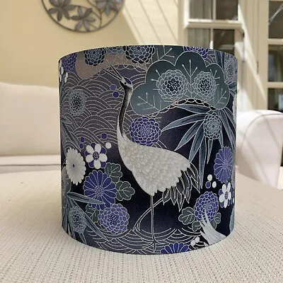 Japanese Lamp Shade Oriental Cranes Fabric Grey Sage Green Silver Purple Birds • £41