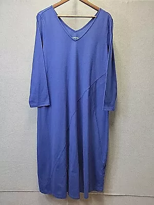 Soft Surroundings Dress Size Large Tall  Blue Trapeze Knee Length V Neck Stretch • $22.99