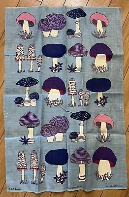 1960s Vintage Irish Linen Kitchen Tea Towel Mushrooms Hippy Retro Blue Pink New • $29
