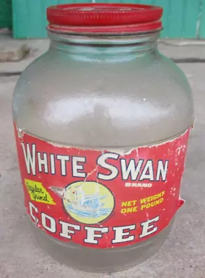 Vintage White Swan Coffee Jar With Paper Label **original Lid *** Dallas Texas • $9.99