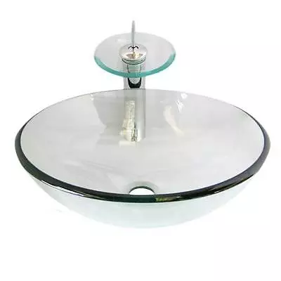 £158.99 • Buy Glass Basin Sink Waterfall Round Circle Tap Bathroom Cloak Room, En Suite 420mm