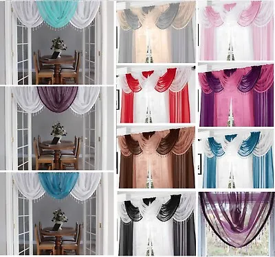 £6.45 • Buy Ready Made Beaded Voile Swag Swags Net Curtain Decorative Pelmet Valance Drapes