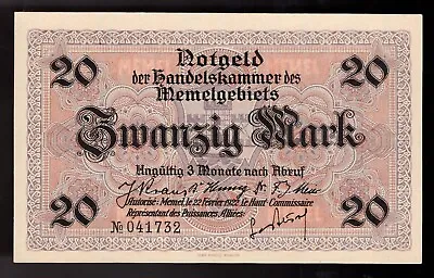 1922 MEMEL 20 Mark Lithuania Germany Klaipeda GEM UNC (RARE) • $89