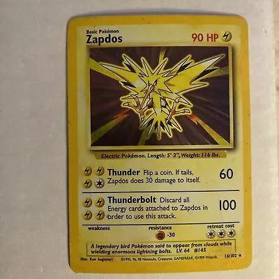 Pokémon TCG Zapdos Base Set 16/102 Holo Shadowless Holo Rare • $8.50