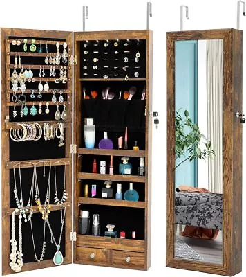 6 LEDs Jewelry Armoire Mirror StorageLockable Hang/Wall Mount Jewelry Organizer • $79.99