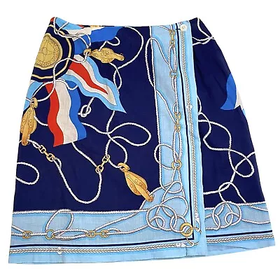 Charter Club Blue Nautical Sailor Wrap Skirt Size 4P Coastal Beach Pin Up Cotton • £17.10