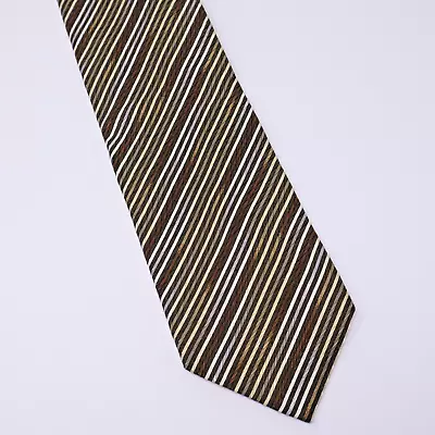 VITALIANO PANCALDI Mens Printed Striped Necktie 100% Silk Brown Silver ITALY • $14