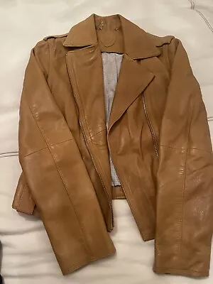 Massimo Dutti Natural Leather Camel Jacket Uk Medium  • £50