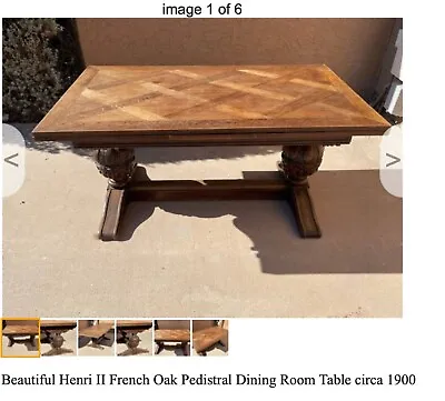 French Henri II Antique Pedistal Dining Room Oak Table Circa 1900 • $2145