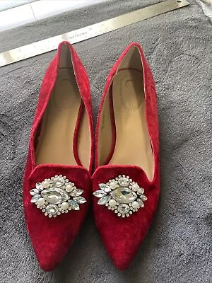 Red Crushed Velvet Flats • $15.39