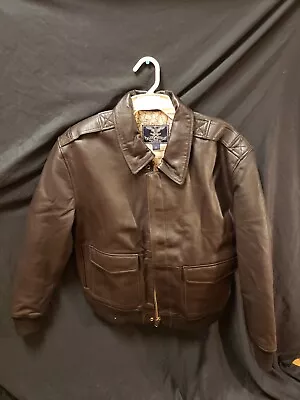 Cockpit USA - Blue Eagle - A2 Bomber Jacket - WWII Theme - Brown Leather - Small • $199.99