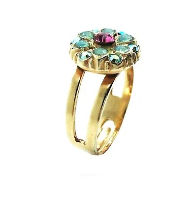 Mariana Ring Flower Shape Purple Opal Blue Peridot & Green Austrian Crystal... • $60