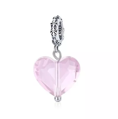 $26.99 • Buy SOLID Sterling Silver Hanging Pink Crystal Heart Charm  By YOUnique Designs