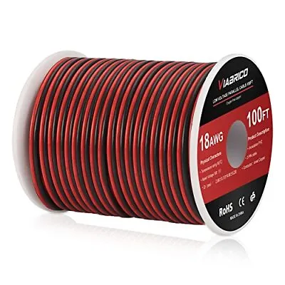 100 Ft 18 AWG Gauge Electrical Wire DC 12V Hookup Red Black Copper Stranded • £17.97