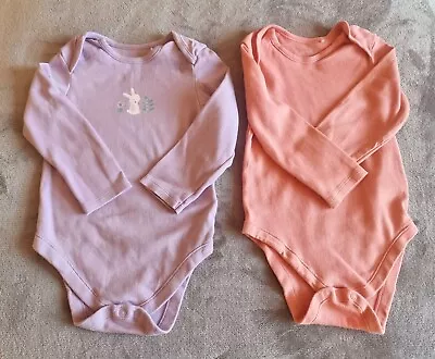 2 X Lily & Dan Girls Long Sleeve Baby Vest 12-18 Months Bunny Rabbit Pink Purple • £3