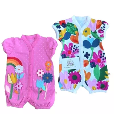 Baby Girls Bodysuits Rompers Footless Babygrow Sleepsuit Rainbow Pink Floral • £8.99