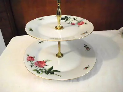 Vintage Christineholm 2 Tiered Tray Tidbit Porcelain With Roses • $12.95