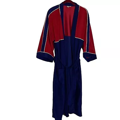 Saddlebrook RobeMens One Size Smoking Jacket Lounge Robe Red Blue Belt Vintage • $46.04