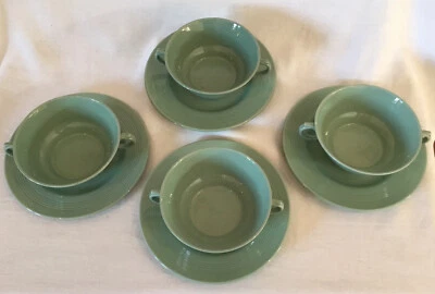 £32.50 • Buy *4 Rare Vintage Woods Ware Beryl Twin Handled Soup Coupes Superb Condition*