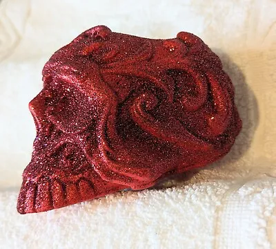 Red Glittered Skull Pot Make-up Brush Holder • £8