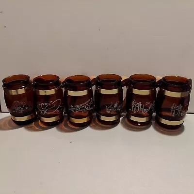Vtg. Siesta Ware Six Western Amber Mugs  With Wood Handles & Metal Trim Holders • $32