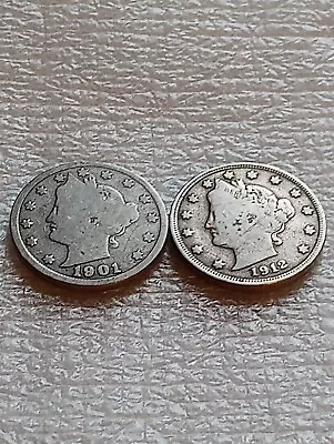 Lot Of 2 Liberty V Nickles With Cents/ Circulated Coins W/Cents • $6.49