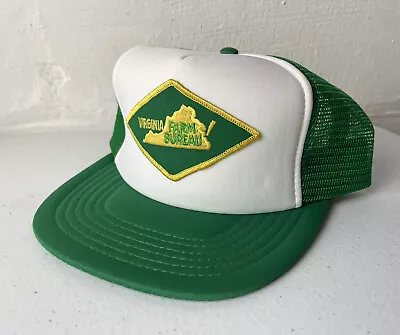 Vintage 1980 Virginia Farm Bureau Patch Hat Snapback Green Size M/L Adjustable • $12