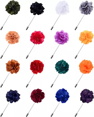 Panfanrel 16 Pieces Flower Men'S Lapel Pins Handmade Satin Boutonniere Pin For S • $20.45