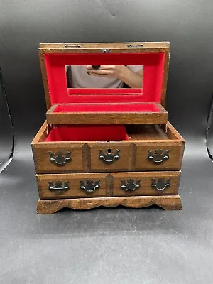 Vintage Schmid Wooden Jewelry Music Box Mini Antique Style Dresser Japan • $46