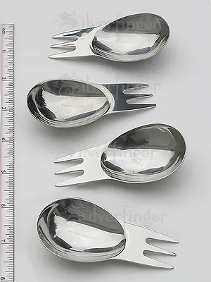 4 PCS MINI SPORK STAINLESS STEEL Spoon + Fork Tool : Camping Hiking Flatware • $12.39