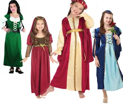 Medieval Princess Girls Historical Tudor Fancy Dress Book Day Costume Age 3-13 • £11.99