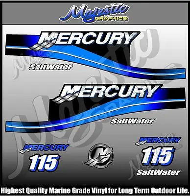 MERCURY - 115 Hp - SALTWATER - DECAL SET - OUTBOARD  DECALS • $61.12
