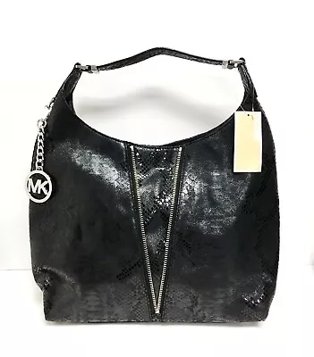 New Michael Kors Newman Black Python Embossed Leather Lg Hoboshoulderhand Bag • $349.99