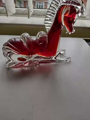 £50 • Buy Stunning Murano Red & Clear Art Glass Horse  Figure Sculpture