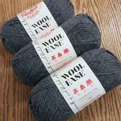 £9.99 • Buy 3 X 85g, Lion Brand Wool-Ease Knitting Yarn, Oxford Grey, Graphite