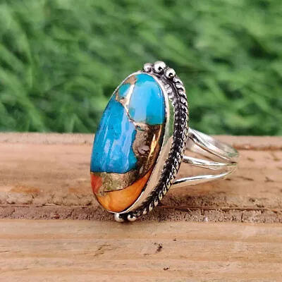 Oyster Turquoise Gemstone 925 Sterling Silver Handmade Ring MO340 • $14.26