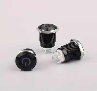 12mm Black Waterproof Metal Momentary Push Button LED Power Switch 12V 4 Pin • £3.39
