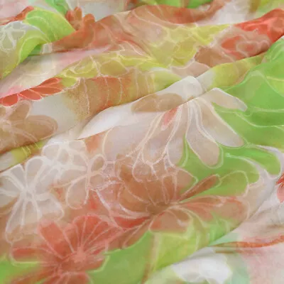 Vintage Glentey Japan Pastel Floral Silk Chiffon Scarf Hand Rolled Sheer • $8.99