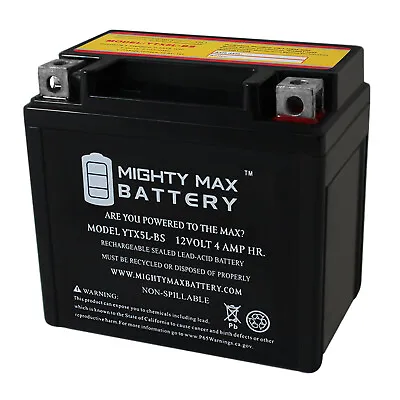 $22.99 • Buy Mighty Max YTX5L-BS 12V 4AH Battery For E-Ton RXL-70 Viper 70 4T 2010-2012
