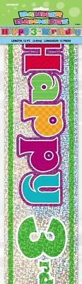 3rd Birthday Banner Party Wall Door Decorations Silver Shiny Multi Colour 12ft • £1.99