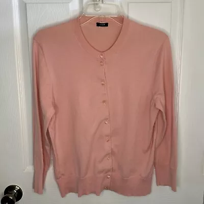 J. Crew Womans Medium Cotton Jackie Peachy Pink Button Up Cardigan  • $21.99