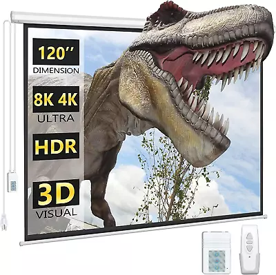 Motorized Projector Screen 120  - Remote Control Indoor Automatic Drop Down 4K • $229.62