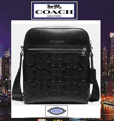 NWT Coach Men's Houston Flight 4009 Signature Leather Messenger Bag In BLACK • $175.95