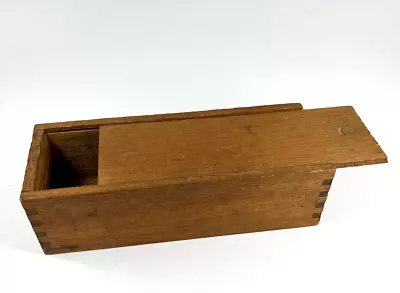 Vintage Dovetail Wood Box-Stained Sliding Lid 10  X 4  X 3  Depth 2.75  • $12.50