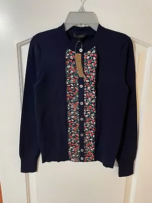 NWT J.Crew Liberty Women XS Navy Blue Floral Ruffle Jackie Cardigan H6194 New • $20